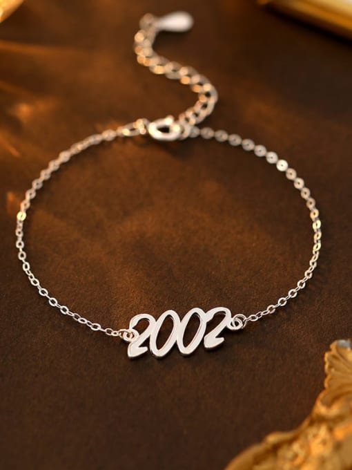 BRS246 [2002] 925 Sterling Silver Number Minimalist Link Bracelet